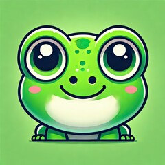 Fototapeta premium Cute cartoon frog illustration on a green background, perfect for children's media and educational content.