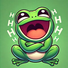 Obraz premium Cheerful cartoon frog excitedly laughing, perfect for joyful and humorous content.