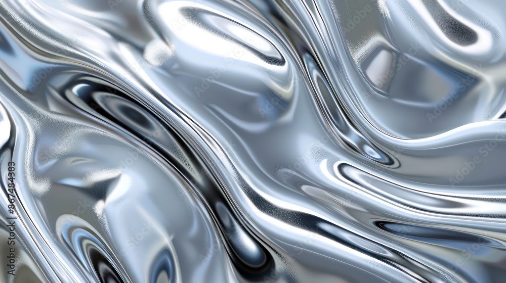 Wall mural background fluid metallic white gray wave in motion bright light from 3d render you can use it as a 