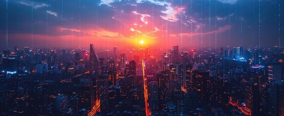 Fototapeta premium Cyberpunk Cityscape at Sunset