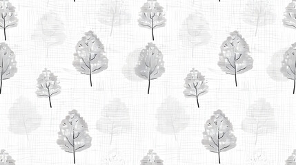 White neutral minimal woodland tree motif with Linen effect texture for baby nursery seamless background. Modern muted simple soft motif pattern for wallpaper, home decor white gray design.