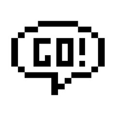 Pixel art chat bubble on speech bubble Go world. Pixel Feedback emoticon. Vector illustration