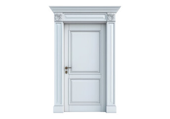 White wooden door isolated, transparent background, PNG, cutout.