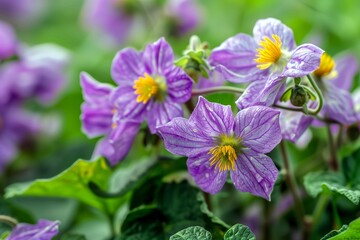 Fototapeta premium Purple Potato Flowers Close-Up, Garden Macro Photography