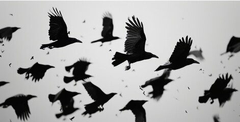 Obraz premium Migratory Birds in Flight Over a Foggy Landscape