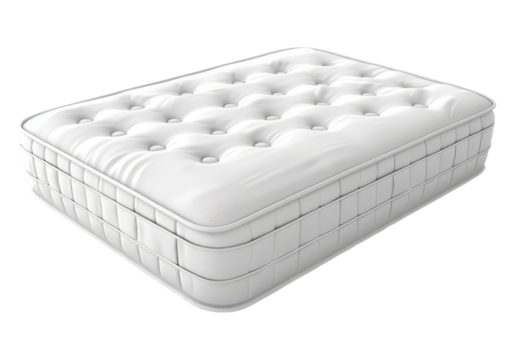 White spring mattress isolated, transparent background, PNG, cutout.
