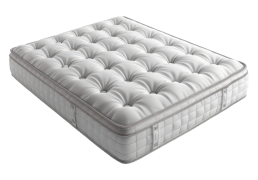 White spring mattress isolated, transparent background, PNG, cutout.