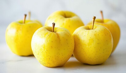  Yellow Apples on White Table: Fresh Fruit in Pile for Sale, Display, or Gifting