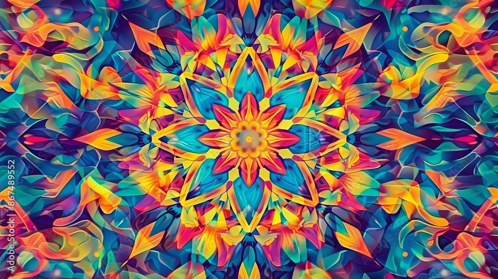 Sticker This vibrant wallpaper showcases a colorful abstract kaleidoscope pattern, ideal as a mesmerizing background