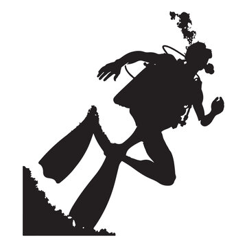recommend clip art: Black silhouette of diver on a white background