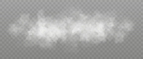 White smoke cloud isolated on transparent background. Vector smoke or fog