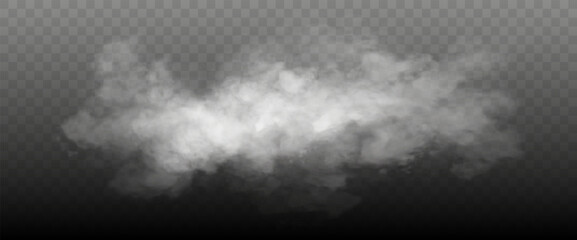 White smoke cloud isolated on transparent background. Vector smoke or fog