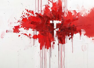  Vibrant Abstract Art with Red and Black Drops on White Background