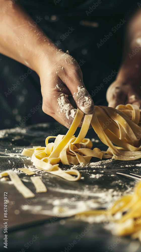 Wall mural hands making pasta