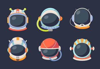 Cartoon Color Kids Astronaut Space Helmet Set Concept Flat Design Style. Vector illustration of Cosmonaut Props Element © bigmouse108