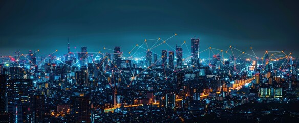 Night Cityscape with Glowing Lines