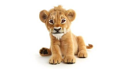 Cute lion sitting isolated on white background. 