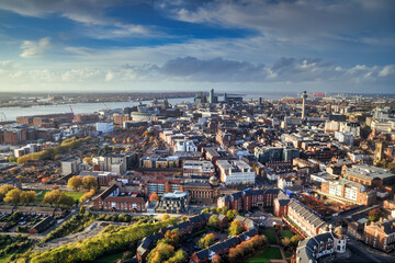 Aerial View of Liverpool City Centre, UK.