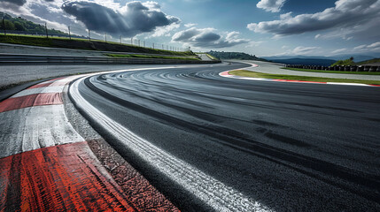 Thrilling view of a winding race track with a smooth asphalt surface.