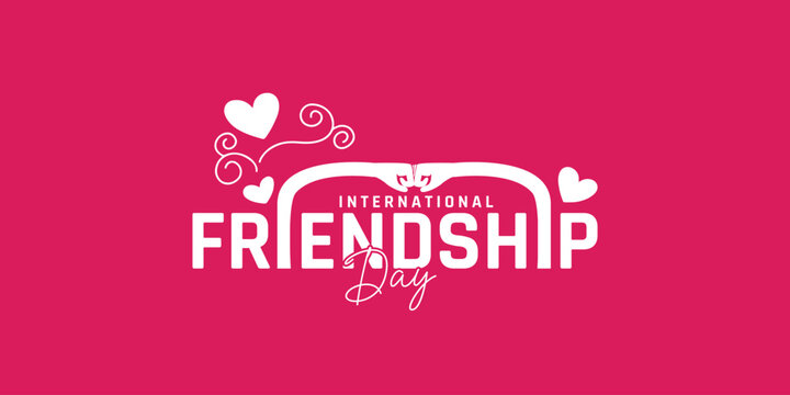 Happy International Friendship Day creative unique logo lettering typography advertising vector illustration isolated. Friends love care faith helping hand togetherness unity bonding forever.