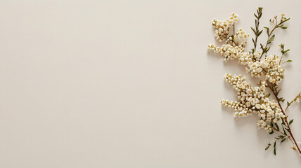 Geometric empty background for product presentation and spring flowering tree branch with flowers 