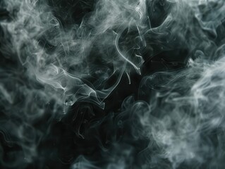 Obraz premium mysterious tendrils of smoke curling and twisting against an inky black backdrop creating ethereal shapes and wisps of translucent grey