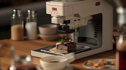 Robotic chef skillfully preparing a culinary masterpiece in a sleek,sophisticated kitchen,showcasing the potential of automation in the culinary industry.