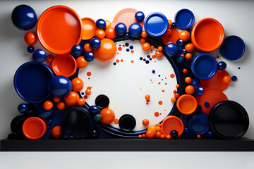 Obraz premium Abstract Composition in Blue and Orange on white background. Backdrop of Intersecting Circles for Enhance Your Product Display. Make Your Products Pop with a Circles Background.