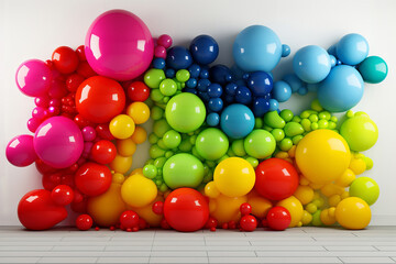 Obraz premium bunch of colorful balloons on white background. Backdrop of Colorful Balloons for Enhance Your Product Display. Make Your Products Pop with a Festive Balloon Background.