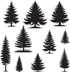 Obraz premium Minimalist Tree Silhouette Vector Design Set