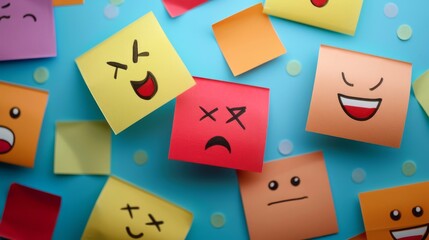 Paper note with emoticon face ideas. World Emoji Day Background Concept 