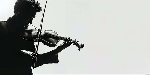 Silhouette of Violinist in Minimalistic Style, Elegant Musician Silhouette Photography