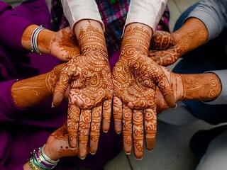 A close-up of intricate Mehndi (henna) designs on hands, prepared for Eid celebrations. Generative ai	