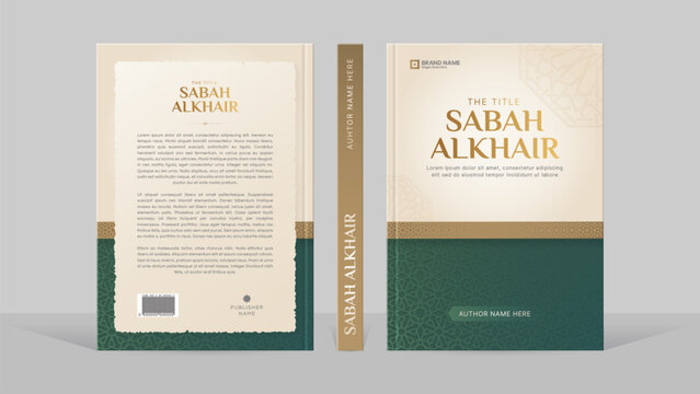 Islamic Book Cover Template Design with Arabesque Arabic Pattern and Design Elements
