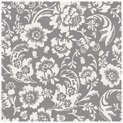 Seamless white  floral pattern  grey background.