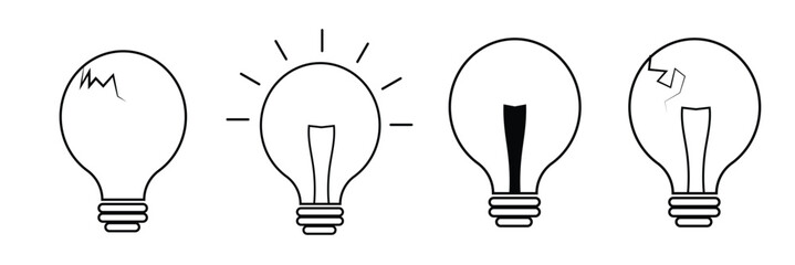 Light Bulb icon set, Idea icon symbol vector on white background. Vector Illustration.