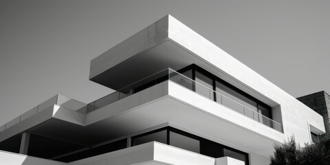 Modernist villa, capturing the sleek and minimalist architecture of the Bauhaus movement. 