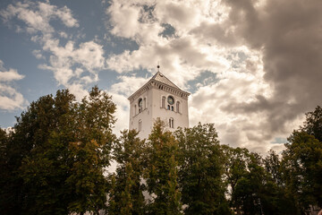 Picture of the Jelgava church tower in jelgava, Latvia. Jelgava Holy Trinity Evangelical Lutheran Church was the oldest church and the oldest stone building in Jelgava . After being destroyed in the S