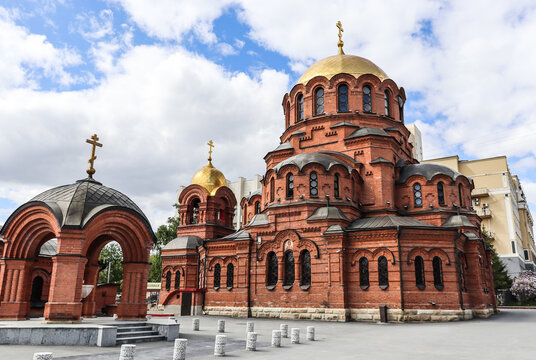 Novosibirsk, Novosibirsk region, Russian Federation - May 31, 2024. Alexander Nevsky Cathedral on Krasny Prospekt