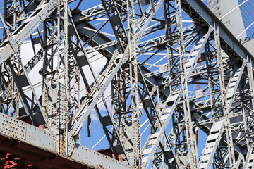 Novosibirsk, Novosibirsk region, Russian Federation - June 01 2024. Old railroad bridge truss in Urban Beginnings Park