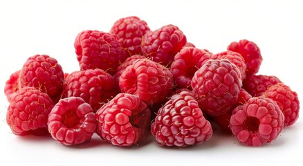 Fresh Red Raspberries Close Up on White Background