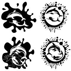 Mermaid with Dolphin swimming Bundle , Hand Drawn Vector Illustration