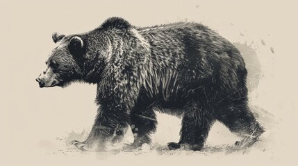 Majestic Grizzly Bear Walking Through Snowy Forest