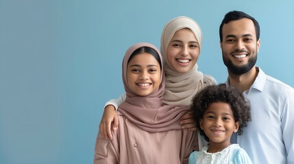 Happy Muslim Family Portrait with Two Kids