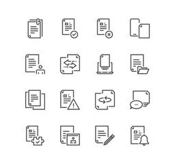 Set of documents and paperwork icons, office work, document flow, contract, file folder and linear variety vectors.	
