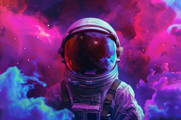 Fototapeta premium Astronaut in Space Suit with Cosmic Nebula Background