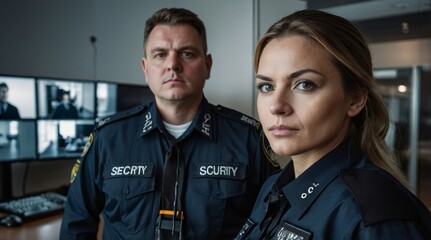 Fototapeta premium Security guards monitoring modern CCTV cameras indoors