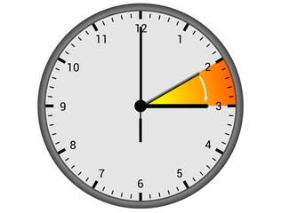 Classic analog clock with indicated daylight saving time change section with color gradient and white arrow, normal time to DST time, concepts, ideas