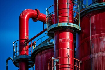 Industrial Red Pipe Structure with Metal Platforms