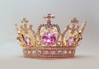 Golden Crown with Pink Gemstone and Clear Crystals